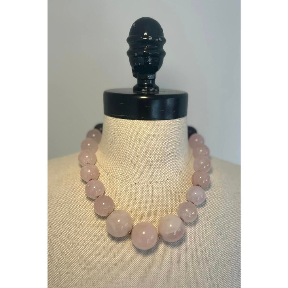 Chunky Gemstone Handmade Necklace Rare Beaded Alina Harland Clear Pink Brown 16"